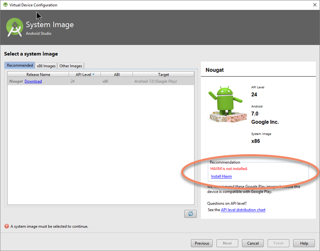 Android AVD Manager - Install HAXM